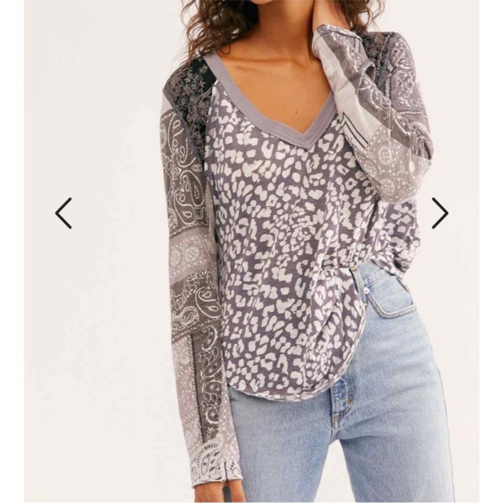 We The Free Leopard Print V-Neck Top